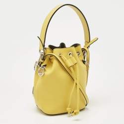 Pre Owned Fendi Yellow Leather Mini Mon Tresor Drawstring Bucket Bag