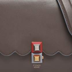 Pre Owned Fendi Etoupe Leather Medium Scalloped Kan I Shoulder Bag