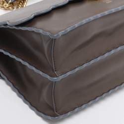 Pre Owned Fendi Etoupe Leather Medium Scalloped Kan I Shoulder Bag