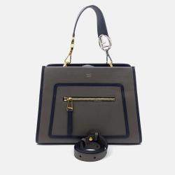 Pre Owned Fendi Black Grey Leather Small Runaway Bag