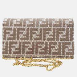 Pre Owned Fendi Beige Fabric Wallet-on-Chain Crossbody and Shoulder Bag