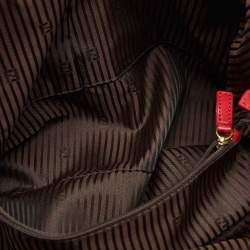 Pre Owned Fendi Red/Tobacco Leather and Fabric Small Studded Chameleon Satchel