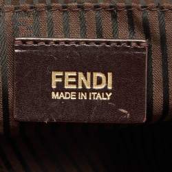 Pre Owned Fendi Red/Tobacco Leather and Fabric Small Studded Chameleon Satchel