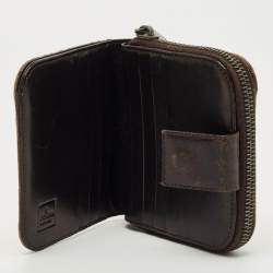 Pre Owned Fendi Beige/Brown Zucchino Canvas and Leather Compact Wallet