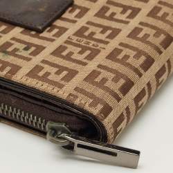 Pre Owned Fendi Beige/Brown Zucchino Canvas and Leather Compact Wallet