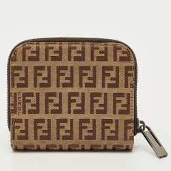 Pre Owned Fendi Beige/Brown Zucchino Canvas and Leather Compact Wallet