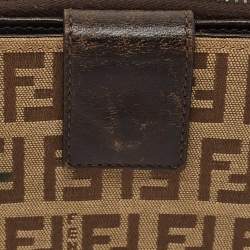 Pre Owned Fendi Beige/Brown Zucchino Canvas and Leather Compact Wallet