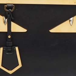 Pre Owned Fendi Black Leather Century Metal Monster Eyes Petite 2Jours Tote