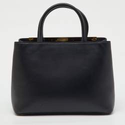 Pre Owned Fendi Black Leather Century Metal Monster Eyes Petite 2Jours Tote