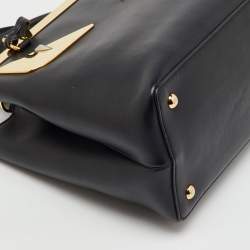 Pre Owned Fendi Black Leather Century Metal Monster Eyes Petite 2Jours Tote