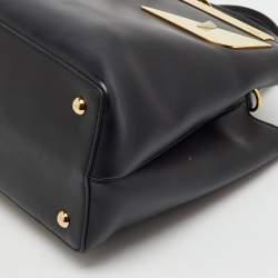 Pre Owned Fendi Black Leather Century Metal Monster Eyes Petite 2Jours Tote