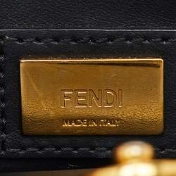 Pre Owned Fendi Black Leather Century Metal Monster Eyes Petite 2Jours Tote