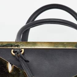 Pre Owned Fendi Black Leather Century Metal Monster Eyes Petite 2Jours Tote