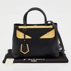 Pre Owned Fendi Black Leather Century Metal Monster Eyes Petite 2Jours Tote