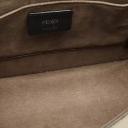 Pre Owned Fendi Beige/Brown Leather and FF Velvet Kan I F Logo Top Handle Bag