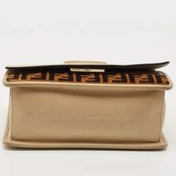 Pre Owned Fendi Beige/Brown Leather and FF Velvet Kan I F Logo Top Handle Bag