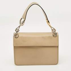 Pre Owned Fendi Beige/Brown Leather and FF Velvet Kan I F Logo Top Handle Bag