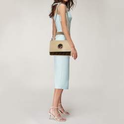 Pre Owned Fendi Beige/Brown Leather and FF Velvet Kan I F Logo Top Handle Bag