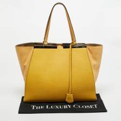 Pre Owned Fendi Two Tone Yellow Leather Large 3Jours Tote