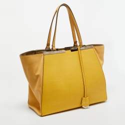 Pre Owned Fendi Two Tone Yellow Leather Large 3Jours Tote