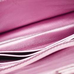 Pre Owned Fendi Metallic Pink Zucca Embossed Leather Baguette Wallet on Chain