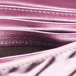 Pre Owned Fendi Metallic Pink Zucca Embossed Leather Baguette Wallet on Chain