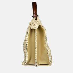 Pre Owned Fendi ISeeU Palm Medium Woven Raffia Peekaboo Bag