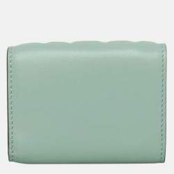 Pre Owned Fendi Baguette Micro Trifold Green Leather Wallet