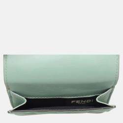 Pre Owned Fendi Baguette Micro Trifold Green Leather Wallet