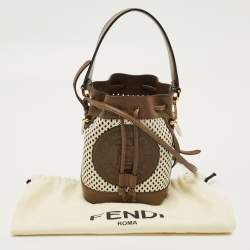 Pre Owned Fendi Brown/White Perforated Leather Mini Mon Tresor Bucket Bag