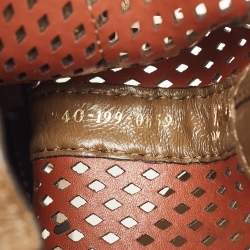 Pre Owned Fendi Brown/White Perforated Leather Mini Mon Tresor Bucket Bag