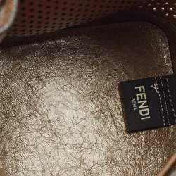 Pre Owned Fendi Brown/White Perforated Leather Mini Mon Tresor Bucket Bag