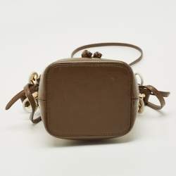 Pre Owned Fendi Brown/White Perforated Leather Mini Mon Tresor Bucket Bag