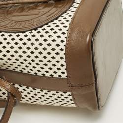 Pre Owned Fendi Brown/White Perforated Leather Mini Mon Tresor Bucket Bag