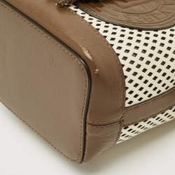 Pre Owned Fendi Brown/White Perforated Leather Mini Mon Tresor Bucket Bag
