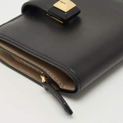 Pre Owned Fendi Black Leather Accordion Flap Bifold Wallet