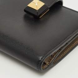Pre Owned Fendi Black Leather Accordion Flap Bifold Wallet