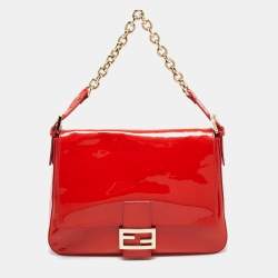 Pre Owned Fendi Orange Patent Leather Mama Forever Shoulder Bag