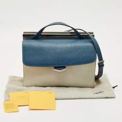 Pre Owned Fendi Blue/White Leather Mini Demi Jour Top Handle Bag