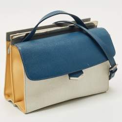 Pre Owned Fendi Blue/White Leather Mini Demi Jour Top Handle Bag