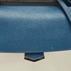 Pre Owned Fendi Blue/White Leather Mini Demi Jour Top Handle Bag
