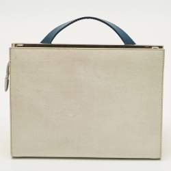 Pre Owned Fendi Blue/White Leather Mini Demi Jour Top Handle Bag