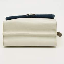 Pre Owned Fendi Blue/White Leather Mini Demi Jour Top Handle Bag