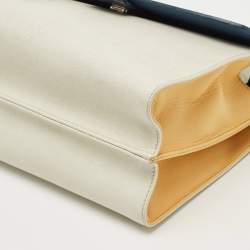 Pre Owned Fendi Blue/White Leather Mini Demi Jour Top Handle Bag