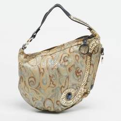 Pre Owned حقيبة هوبو فيندي أويستر جلود بايثون وزرقاء/ذهبية مزينة