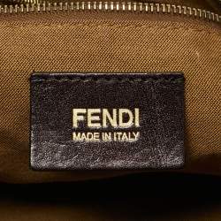 Pre Owned Fendi Tobacco/Red Zucca Canvas and Leather Rose Print Chef Chain Hobo