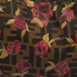 Pre Owned Fendi Tobacco/Red Zucca Canvas and Leather Rose Print Chef Chain Hobo