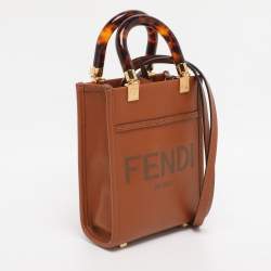 Pre Owned Fendi Brown Leather Sunshine Mini Tote