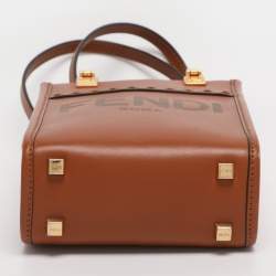 Pre Owned Fendi Brown Leather Sunshine Mini Tote
