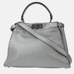 Pre Owned Fendi Silver Leather Peekaboo 2way Handbag
